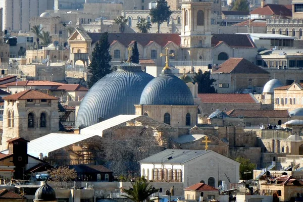 Jerusalén Vista Iglesia Del Santo Sepulcro Cúpulas Azules Ciudad Vieja — Foto de Stock