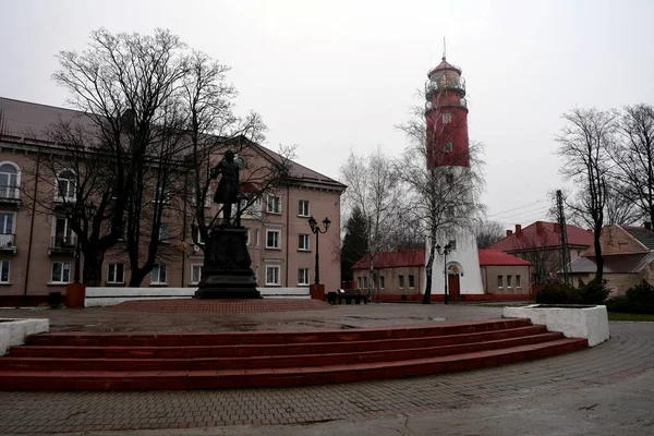 Маяк Під Дощем Місто Балтисик Калінінградська Область Росія Ліцензійні Стокові Зображення