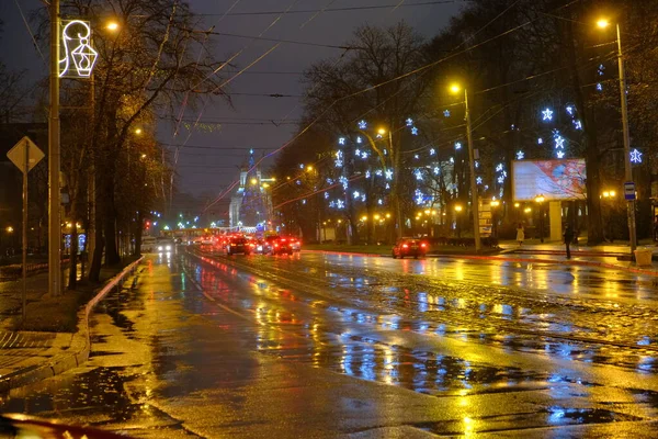 Calle Después Lluvia Invierno Kaliningrado Rusia — Foto de Stock