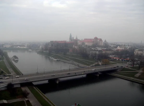 Kraków Polska Zima Mgła Wisła Balon — Zdjęcie stockowe