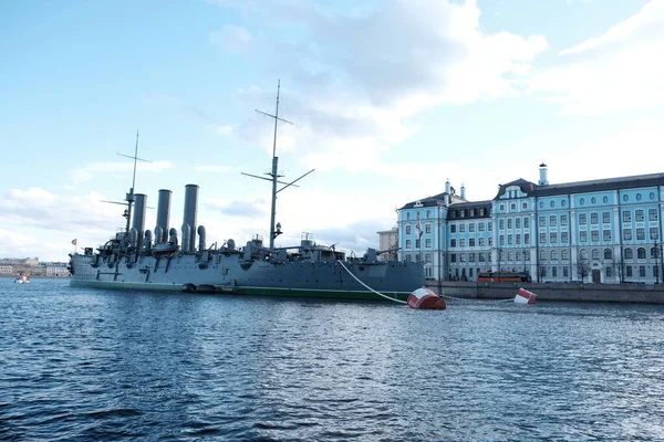 Crucero Aurora Río Bolshaya Nevka San Petersburgo Rusia —  Fotos de Stock