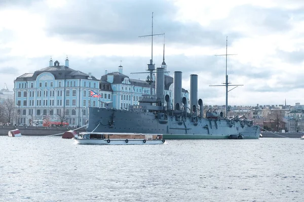 Cruiser Aurora Bolshaya Nevka River Petrohrad Rusko — Stock fotografie