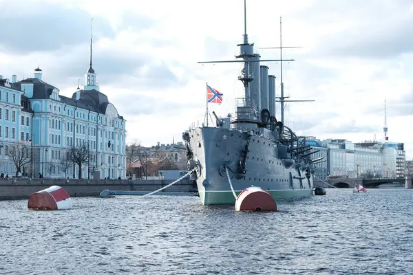 Crucero Aurora Río Bolshaya Nevka San Petersburgo Rusia — Foto de Stock