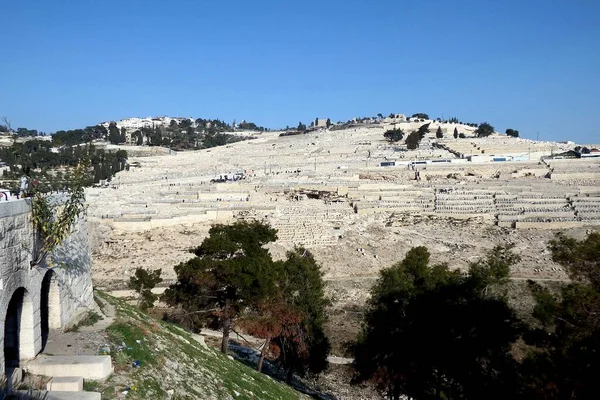 Jerusalém Monte Das Oliveiras Cemitérios Vista Cidade Velha — Fotografia de Stock