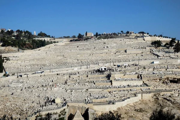 Jeruzalém Olivová Hora Hřbitovy Pohled Starého Města — Stock fotografie