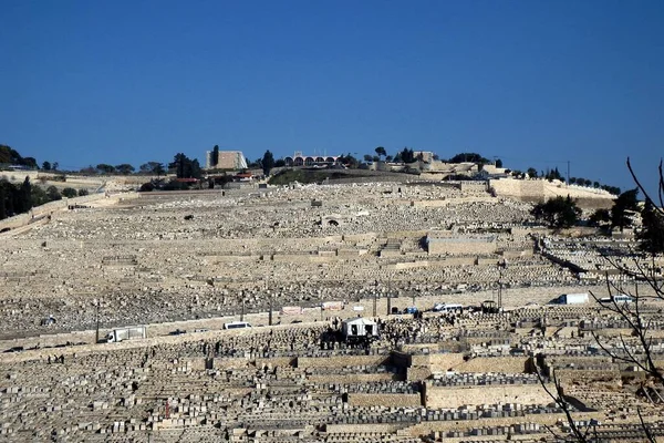 Иерусалим Елеонская Гора Кладбища Вид Старого Города — стоковое фото