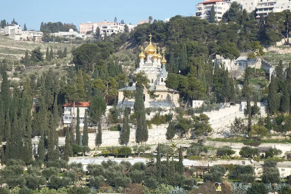 Zeytin Dağı Kudüs Aziz Mary Manastırı Eski Kudüs Şehrinden Manzara — Stok fotoğraf