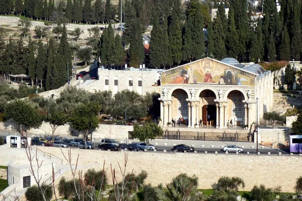 Monte Das Oliveiras Jerusalém Igreja Todas Nações Vista Cidade Velha — Fotografia de Stock