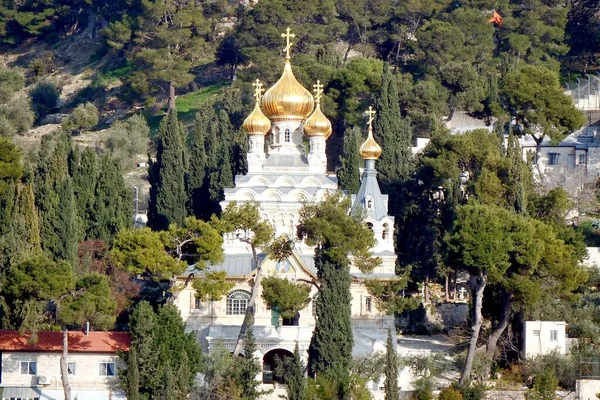 Оливкова Гора Єрусалим Монастир Святої Марії Магдалини Вид Старого Міста Стокове Фото