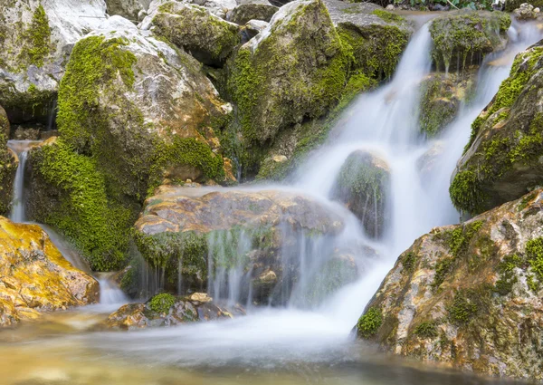 Cachoeira no outono na floresta, monte Cucco NP, Úmbria, Itália — Fotografia de Stock