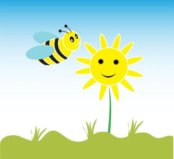 Abeja y flor — Vector de stock