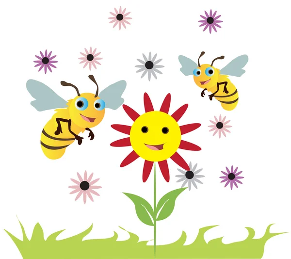 Abejas y flores — Vector de stock