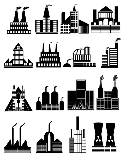 Industriële fabrieksgebouwen pictogrammen — Stockvector