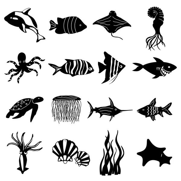 Sea creatures icons set — Stock Vector