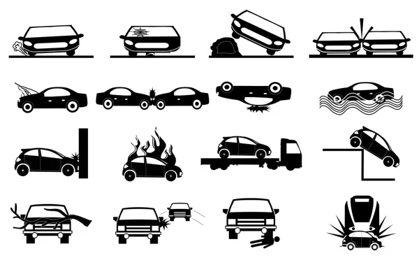 Icônes d'accident de voiture ensemble — Image vectorielle