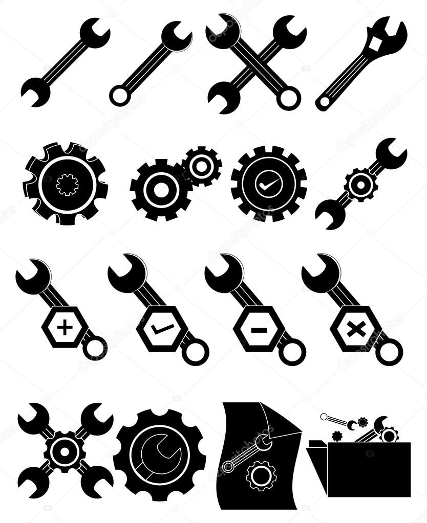 Settings tools icons set