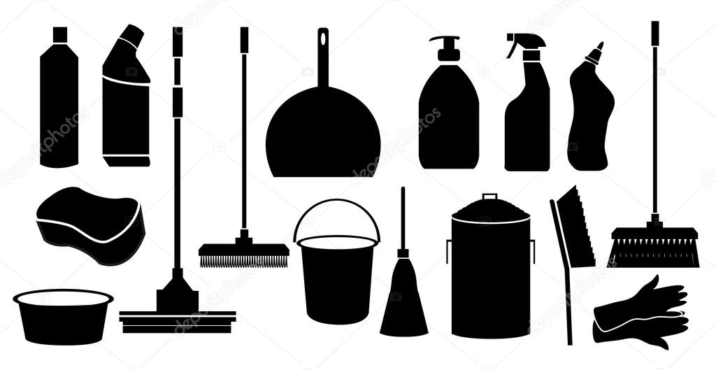Cleaning Tools icons on white background
