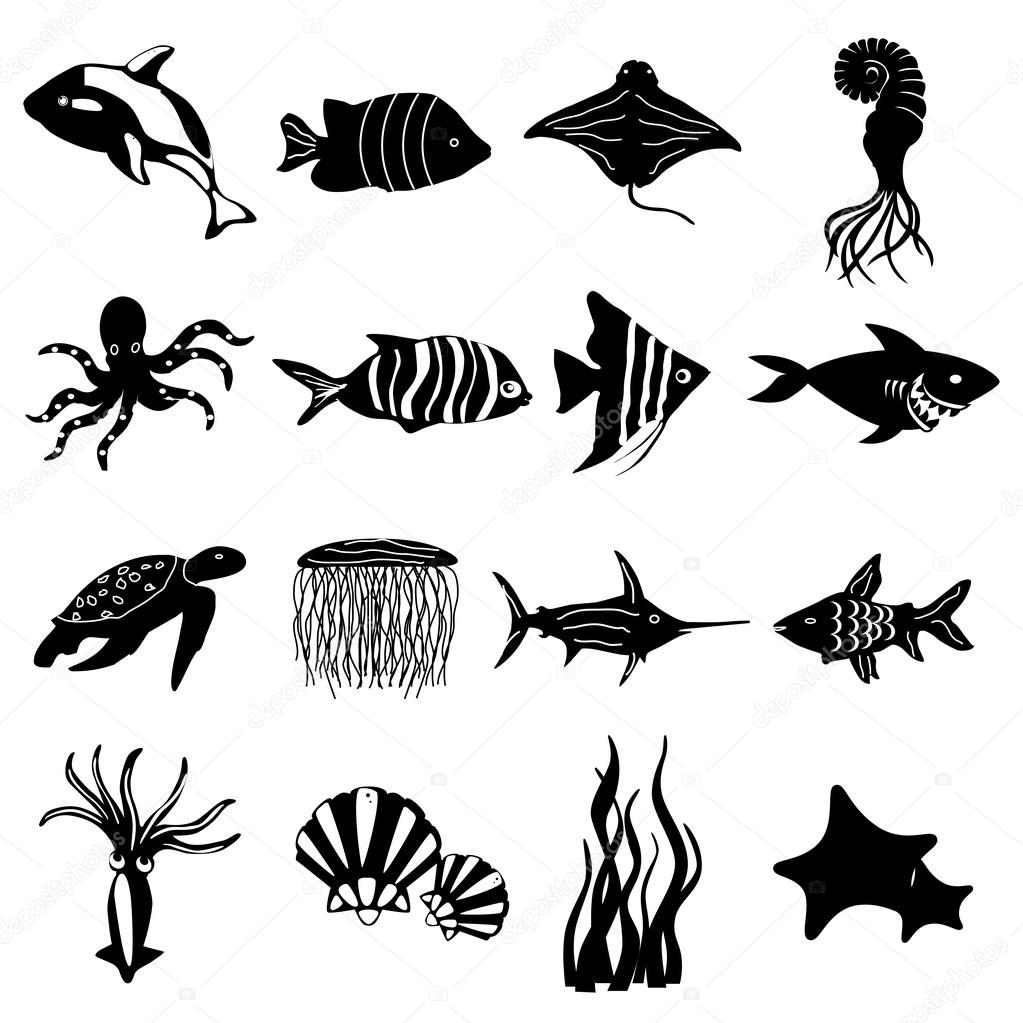 Sea creatures icons set