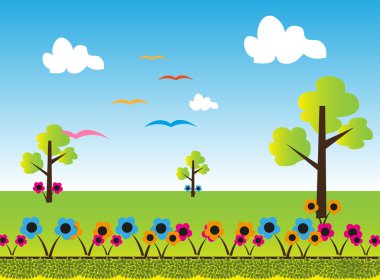 Renkli doğa karikatür manzara