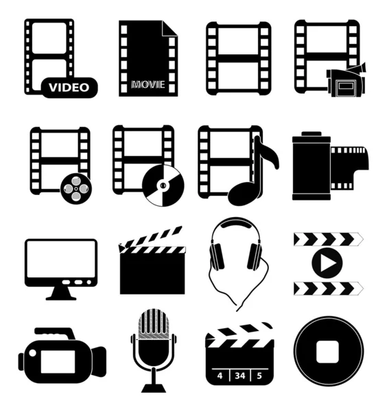 Media video play icone impostato — Vettoriale Stock