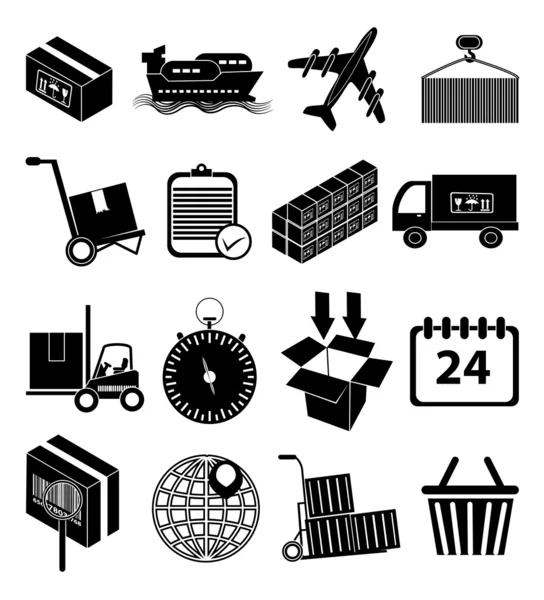 Warehouse logistics packaging icons set — Stock Vector