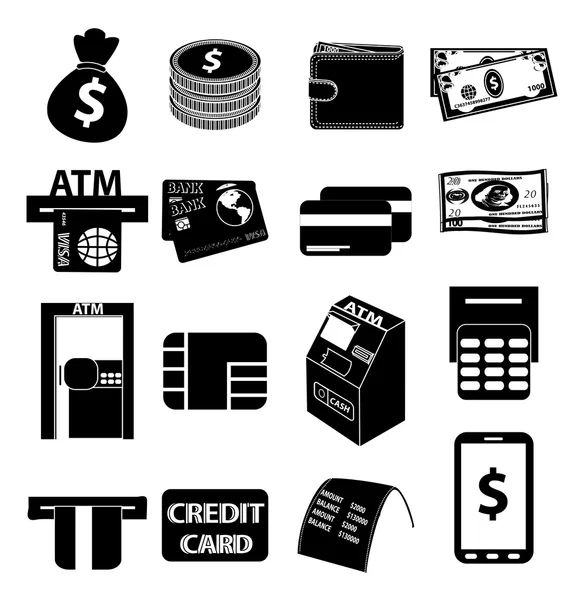 ATM Para Icons set — Stok Vektör