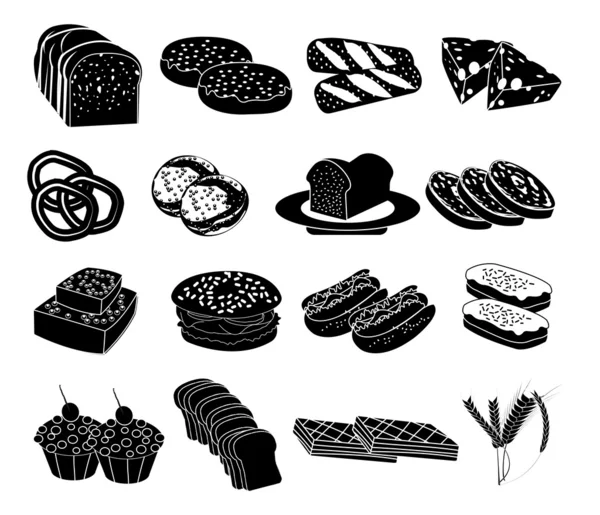 Panadería iconos de alimentos conjunto — Vector de stock