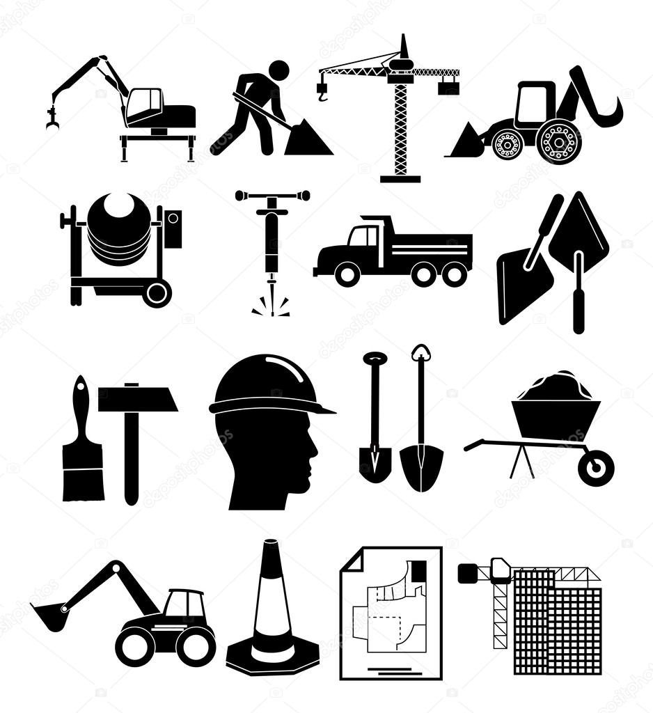 Heavy construction icons set