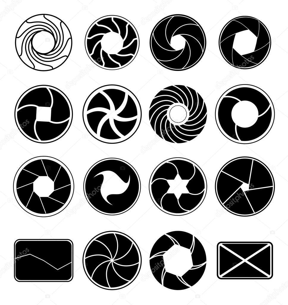 Camera lens shutter icons set