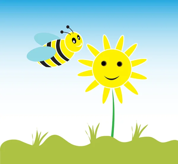 Linda tarjeta con la abeja diversión — Vector de stock