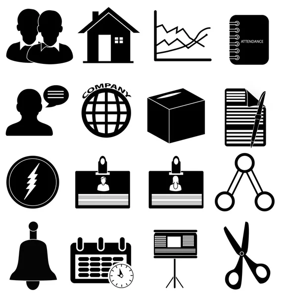 Black office icons set on white — Stock Vector