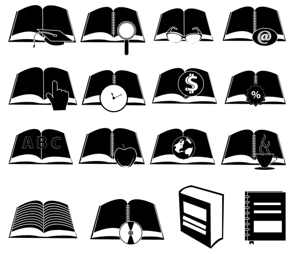 Libros símbolos iconos conjunto — Vector de stock