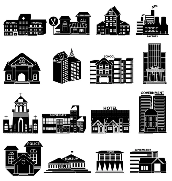 Conjunto de ícones de edifícios públicos — Vetor de Stock