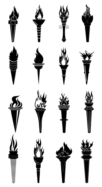 Conjunto de ícones de tocha de fogo — Vetor de Stock