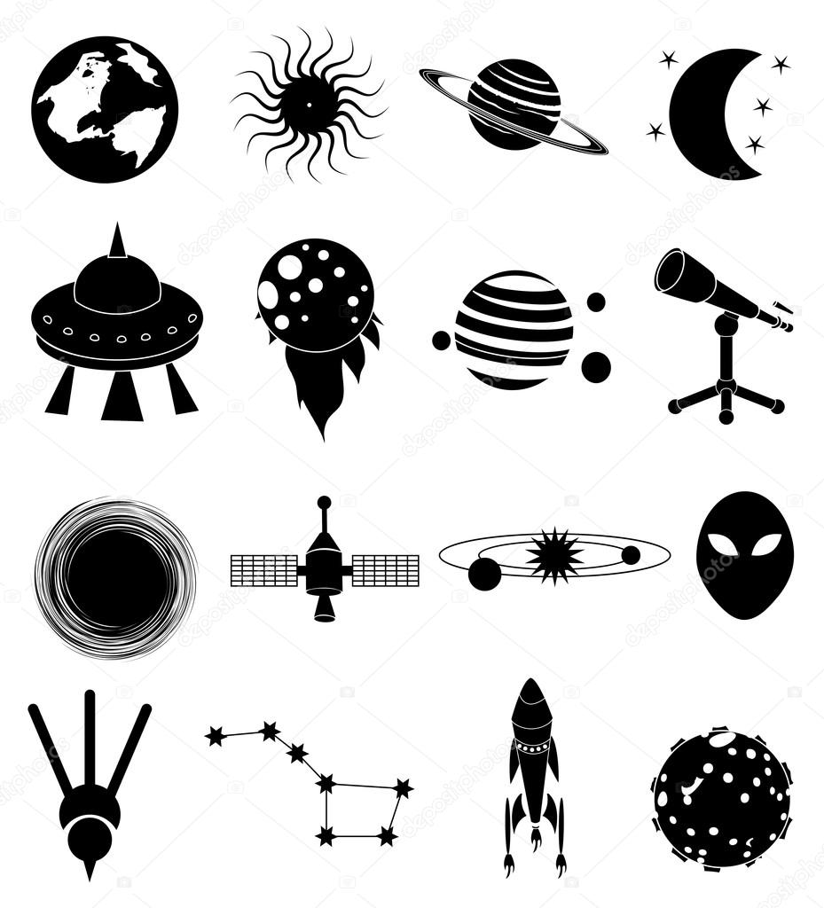 Black space icons set on white