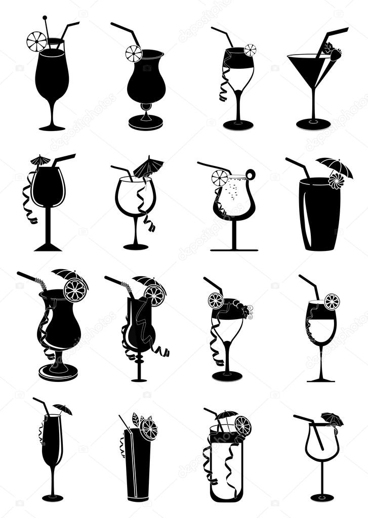 Drink glasses icons set