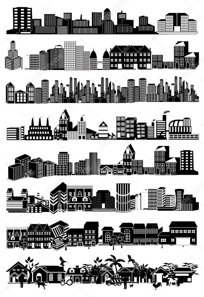 Illustration of set of cityscape silhouette