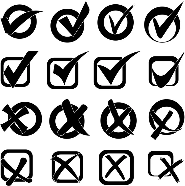 Conjunto de iconos de garrapata y cruz — Vector de stock