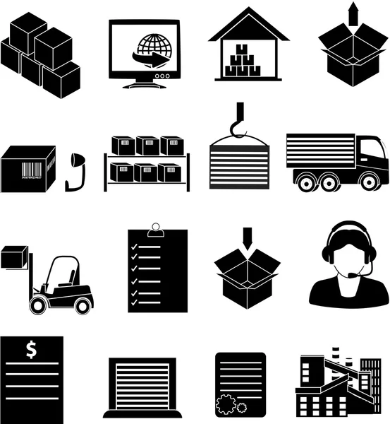 Magazijn logistiek icons set — Stockvector