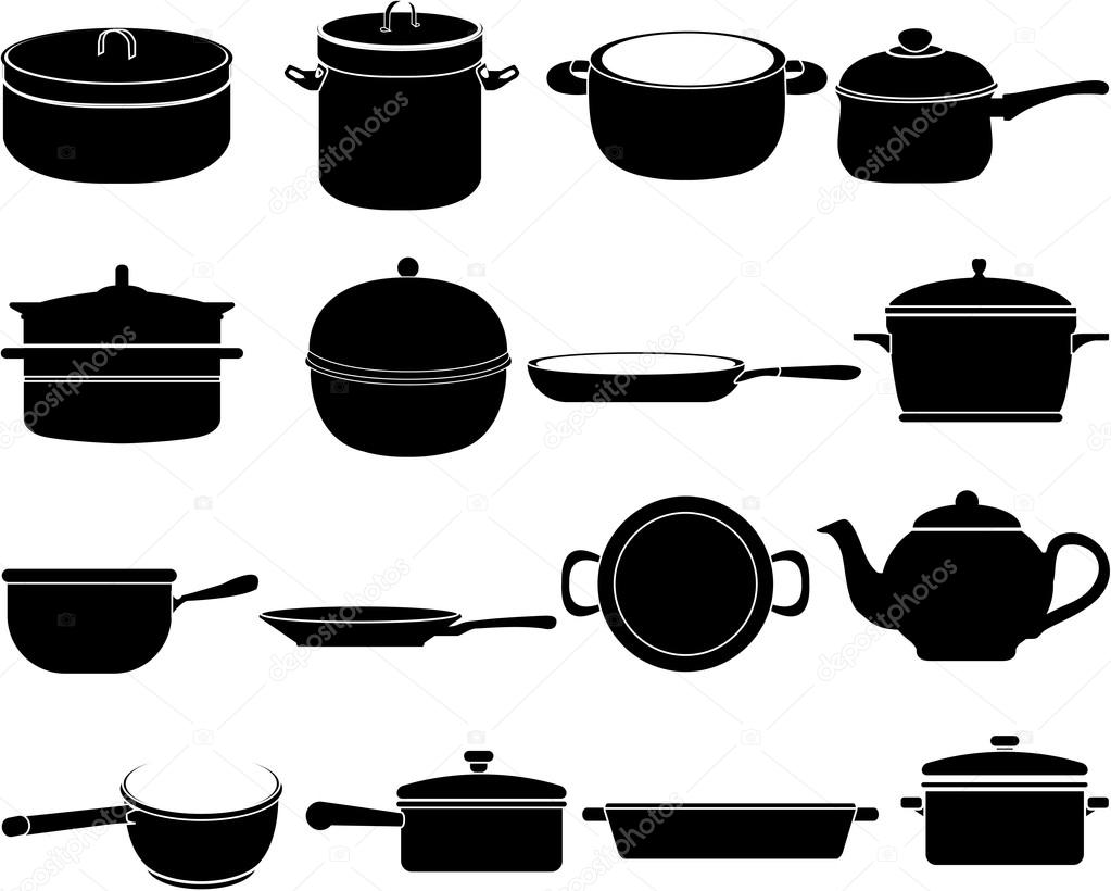Silhouettes of kitchen ware icons
