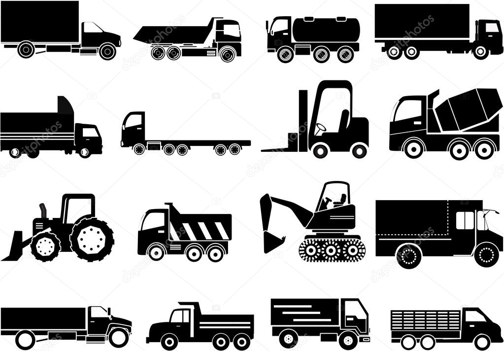 Heavy vehicles icons set