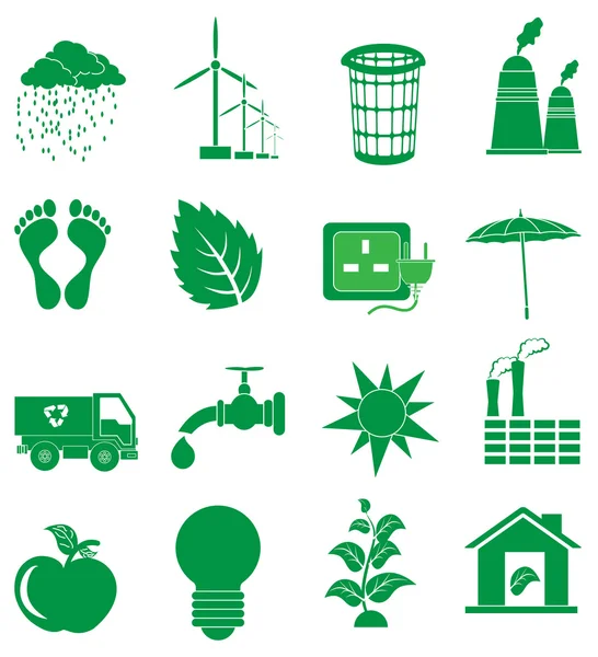 Set icone ecologia verde — Vettoriale Stock
