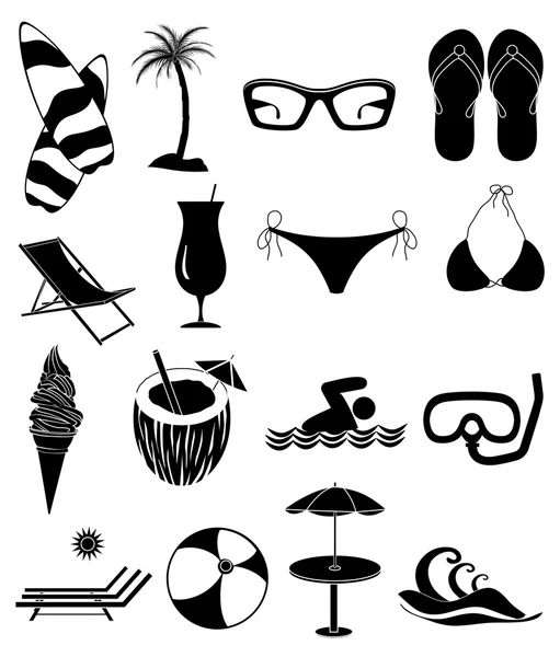 Playa Diversión iconos conjunto — Vector de stock