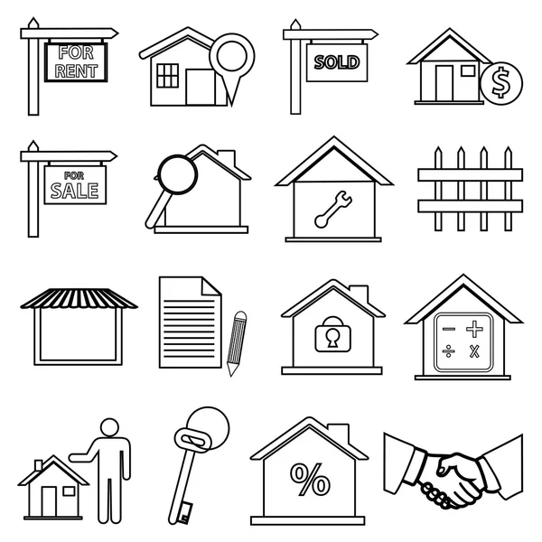 Conjunto de iconos de línea inmobiliaria — Vector de stock