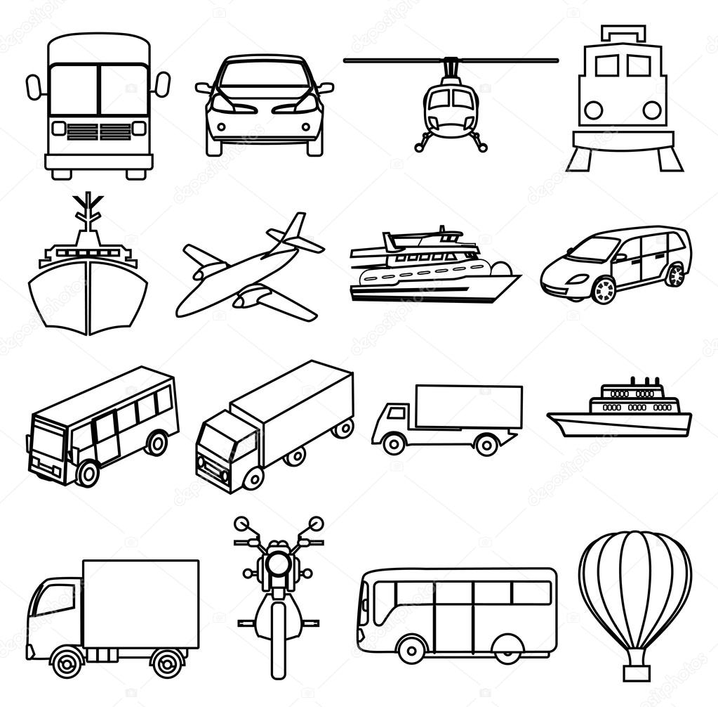 Transportation vehicles line icons set