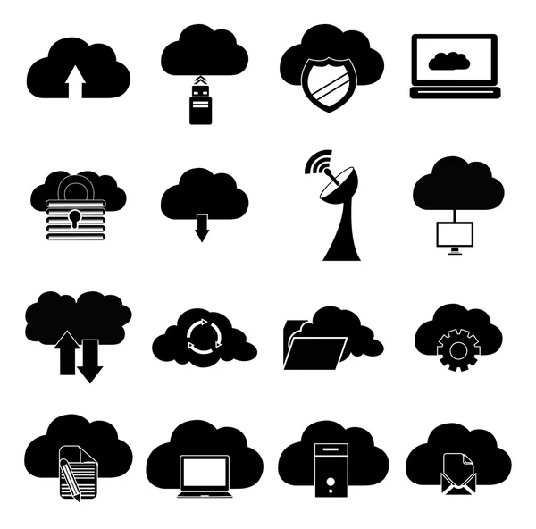 Symbole für Cloud Computing gesetzt — Stockvektor