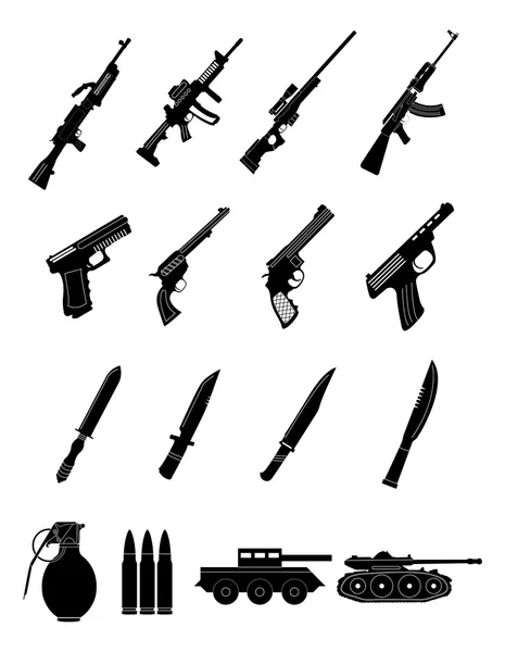 Juego de iconos de armas militares — Vector de stock