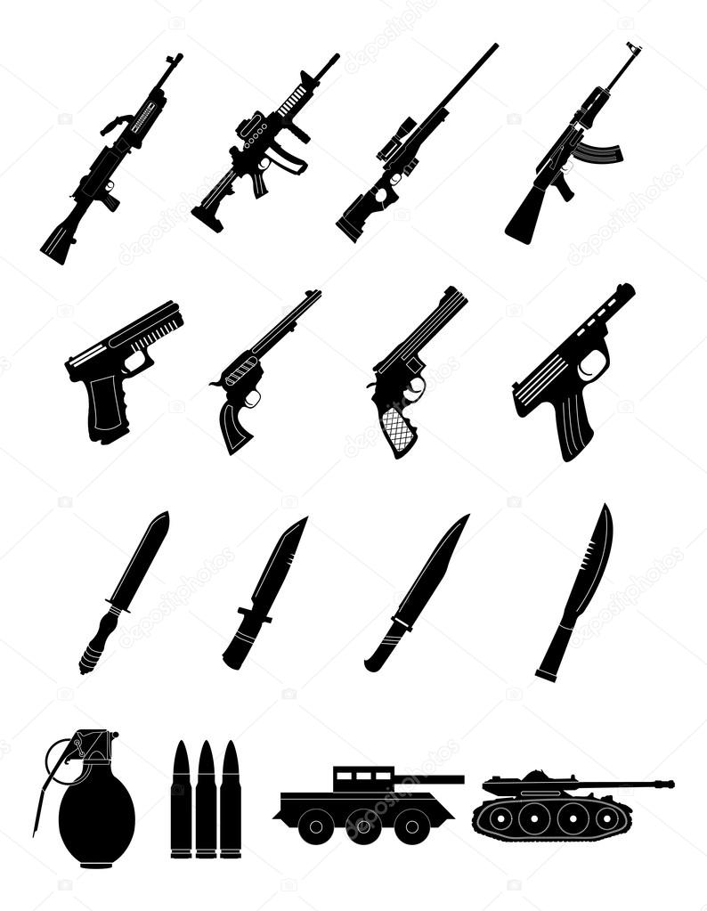 Military weapons icons set