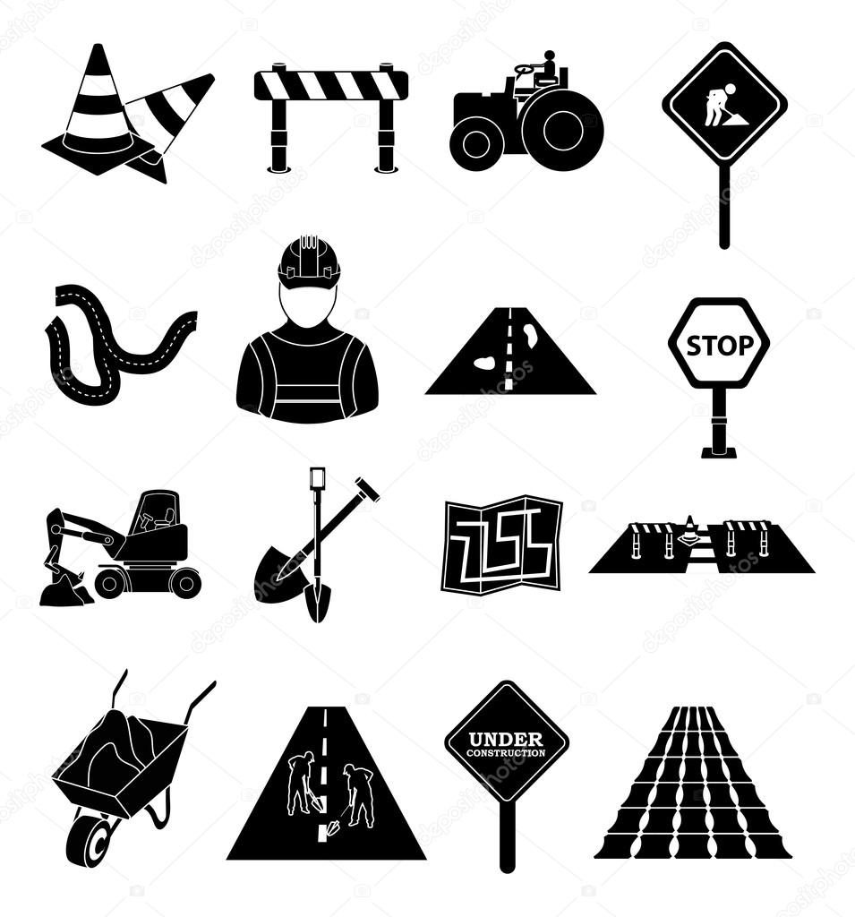 Road construction icons set