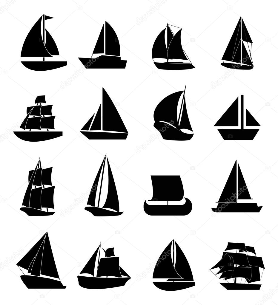 Sail boats icons set